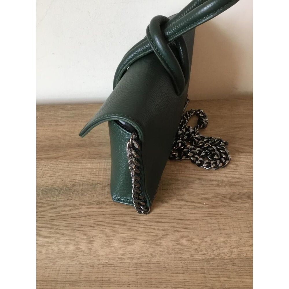Borse In Pelle Leather Bag Sage Green w/Gunmetal Chain Crossbody Strap - Picture 6 of 9